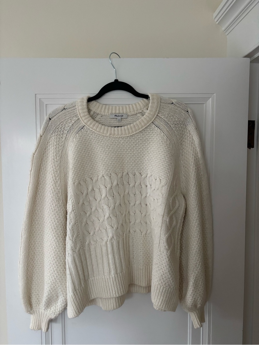 Madewell Ivory Cable & Honeycomb Crewneck Sweater